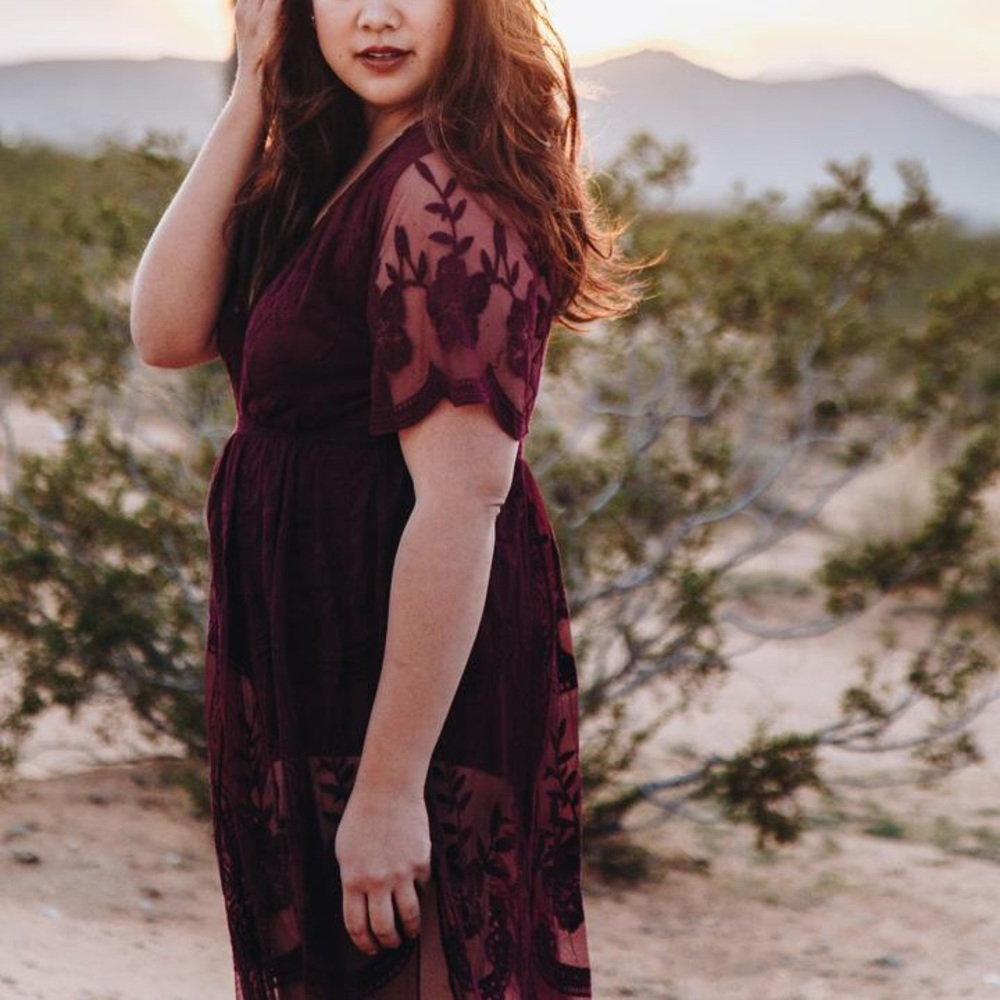 Lace Maxi Romper Burgundy - Picture 5 of 5